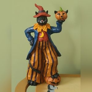 Cat with Jack-o-lantern Halloween Folk Art Decor - CLEAN